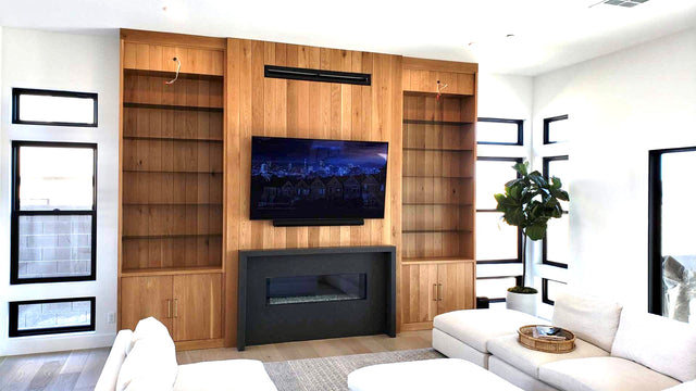 White Oak Built in Media Center with Steel Shelves